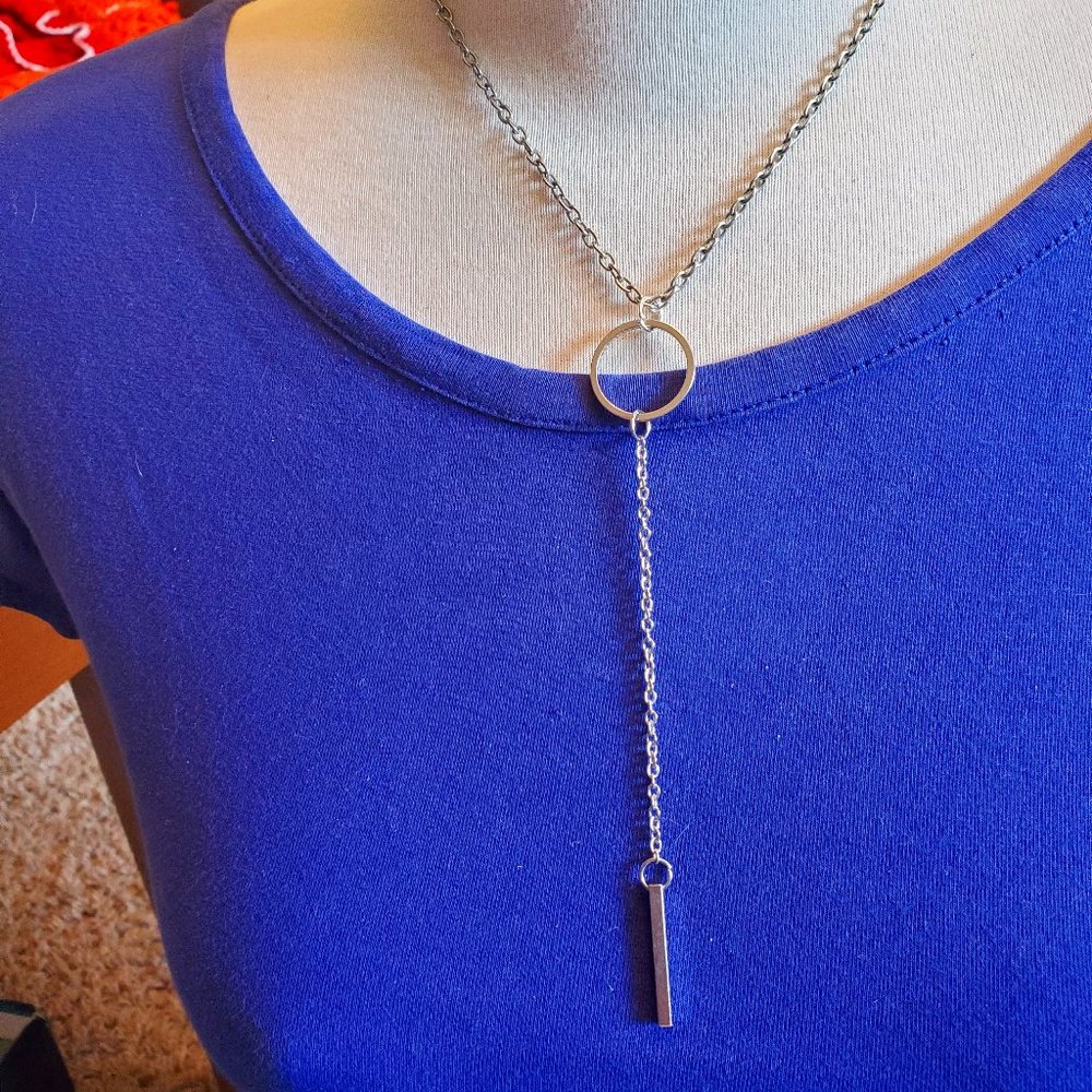 16" Silver Tone 5" Bar Drop Pendant Necklace Style